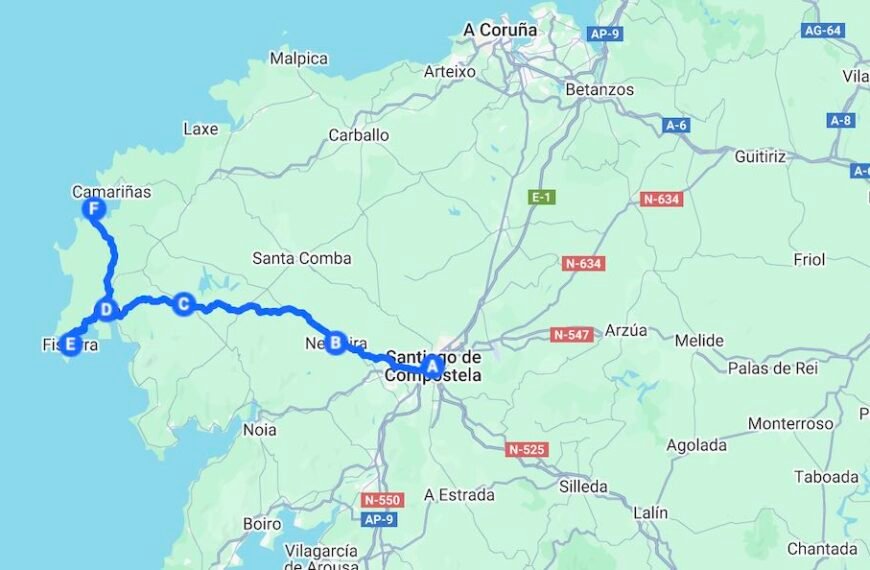 Camino Finisterre und Murxia als Verlängerung Karte Übersicht