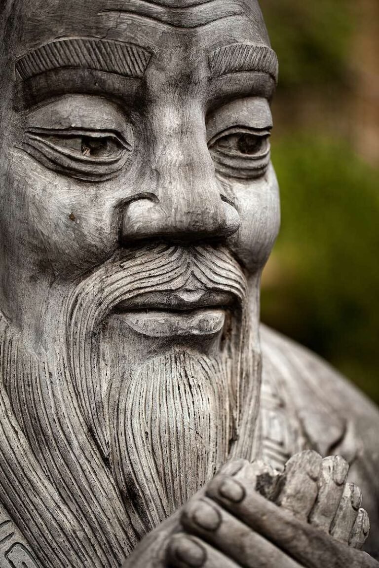 „Laozi (老子), der Begründer des Daoismus, steht sinnbildlich für die Lehre des Wu Wei (無為) – die Kunst des mühelosen Handelns und des inneren Fließens. Dieses Titelbild repräsentiert die ursprüngliche Bedeutung des Wu-Wei-Prinzips, wie es im Dao De Jing gelehrt wird.“